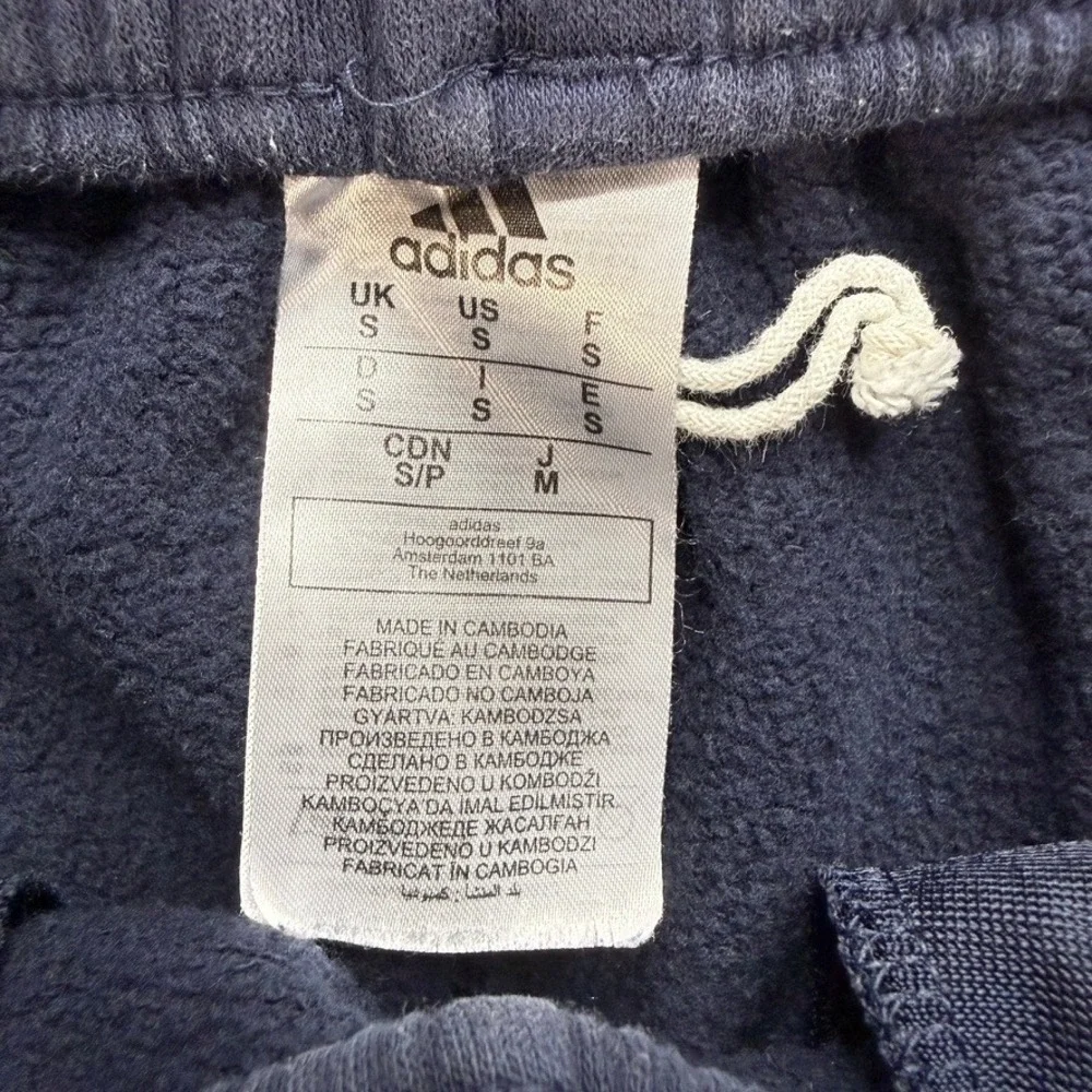 Adidas 3 Stripe Sweatpants Joggers Tapered Small Navy Blue White Fleece Mens